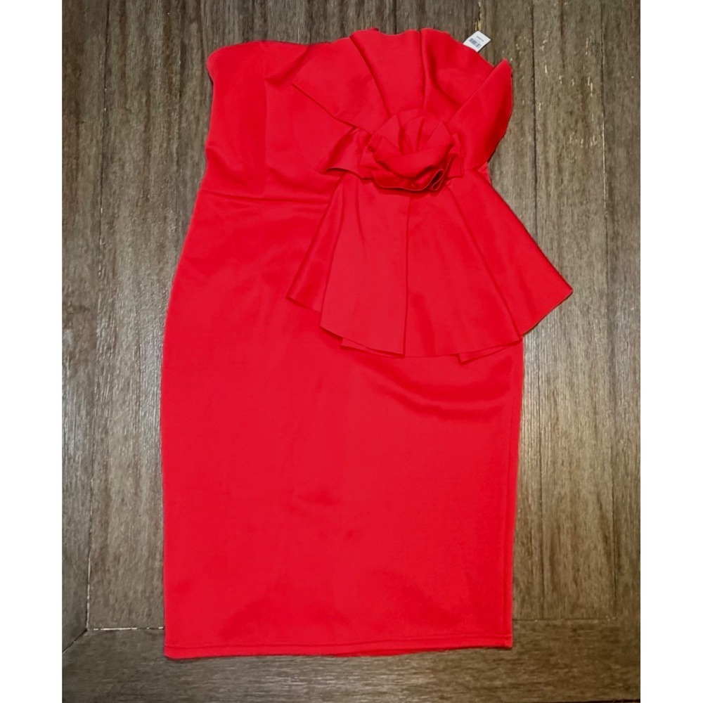 New‎ York & Company Red Strapless Rosette Peplum Sheath Dress Womens XL NWT